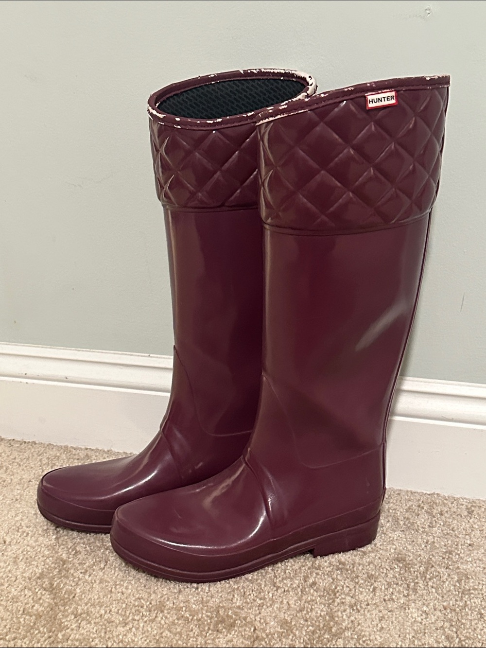 Hunter Quilted Tall Rain Boots in Burgundy/Deep Wine